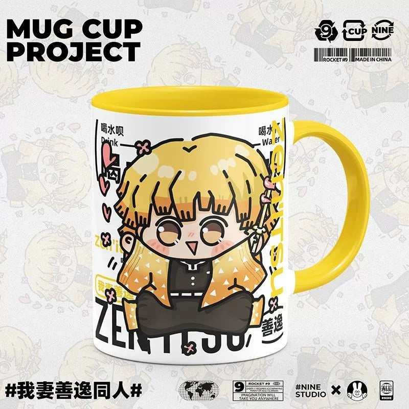 Demon Slayer Ceramic Mug, White Anime Coffee Cup, Kawaii Manga Drinking Cup, Anime Fan Gift for Home Office