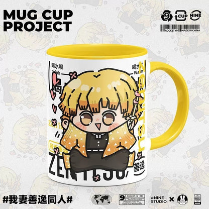 Demon Slayer Ceramic Mug, White Anime Coffee Cup, Kawaii Manga Drinking Cup, Anime Fan Gift for Home Office
