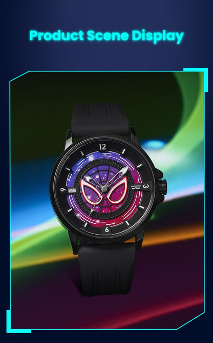Marvel Spider-Man Co-Branded Quartz Watch 3D Gradient Starry Sky Dial Luminous Glow In Dark 3ATM Waterproof Silicone Strap Alloy Case Scratch Resistant Glass Unisex Analog Wristwatch 2 Colors For Fans
