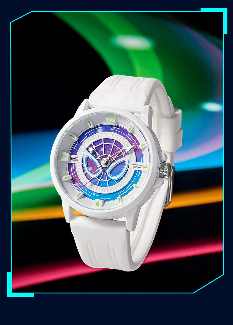 Marvel Spider-Man Co-Branded Quartz Watch 3D Gradient Starry Sky Dial Luminous Glow In Dark 3ATM Waterproof Silicone Strap Alloy Case Scratch Resistant Glass Unisex Analog Wristwatch 2 Colors For Fans