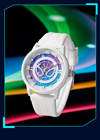Marvel Spider-Man Co-Branded Quartz Watch 3D Gradient Starry Sky Dial Luminous Glow In Dark 3ATM Waterproof Silicone Strap Alloy Case Scratch Resistant Glass Unisex Analog Wristwatch 2 Colors For Fans