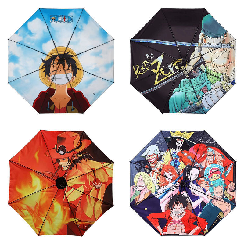 One Piece Monkey D. Luffy Roronoa Zoro Portgas D. Ace Folding Umbrella, 4 Styles Available Windproof Fiberglass Ribs Waterproof Compact Auto Open Close Travel Umbrella For Anime Fans