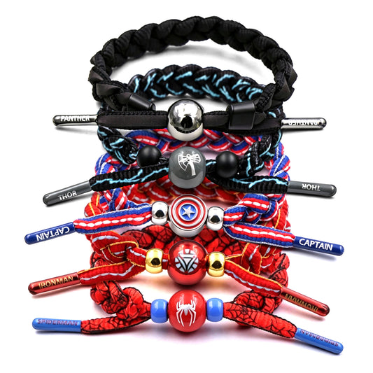 Marvel Avengers Spiderman Iron Man Captain America Thor Hulk Black Panther Venom Black Widow Doctor Strange Braided Bracelet Adjustable Woven Rope Charm Wristband Jewelry Gift For Men Women Fans
