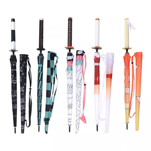Demon Slayer Tanjiro Zenitsu Rengoku Shinobu Giyuu Anime Katana Umbrella, Samurai Sword Handle Long Rain Umbrella, Windproof Sun Protection Cosplay Umbrella For Fans