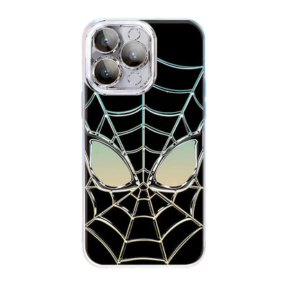Marvel Spider‑Man Phone Case 3‑in‑1 Removable Lens Frame Shockproof Airbag Protective Cover Cool Web Pattern Anime Cell Phone Shell For Iphone