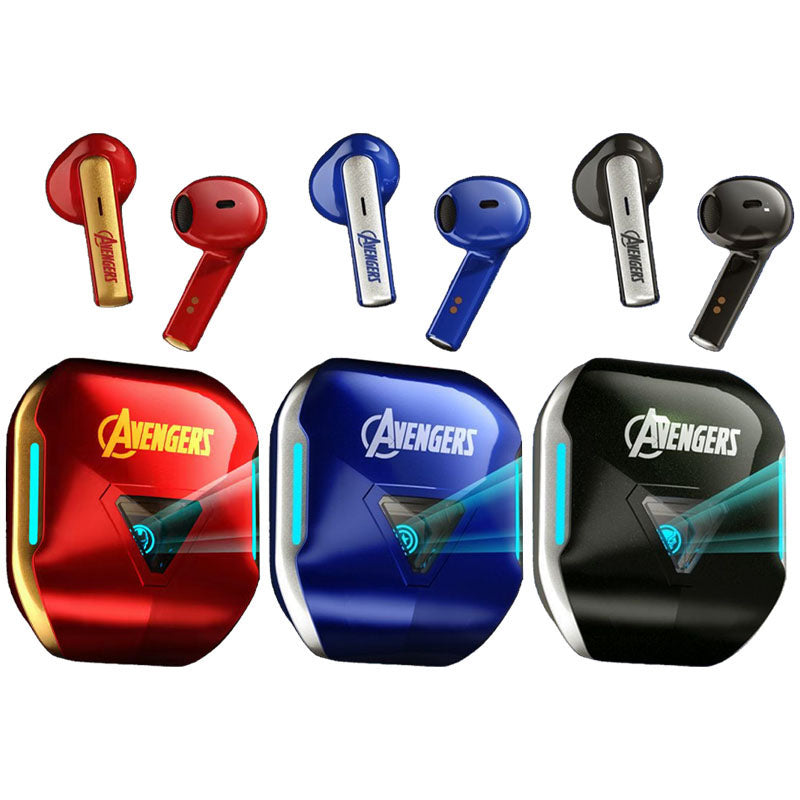 Marvel Avengers Iron Man Captain America Black Panther True Wireless Bluetooth 5.3 Earbuds HIFI Stereo Sound Touch Control In‑Ear Gaming Headphones with Charging Case for Sports Daily Use