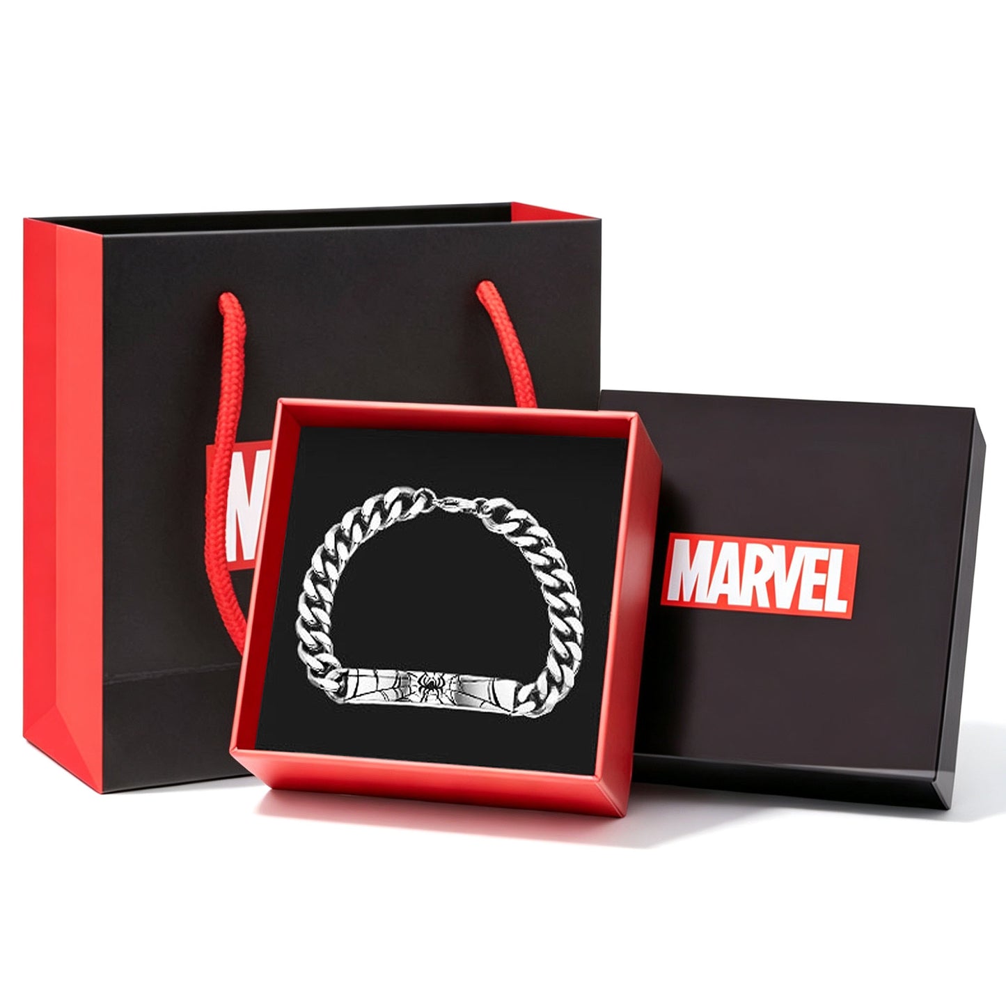 Marvel Spider‑Man Cuban Link Bracelet 304 Stainless Steel Superhero Engraved Chain Wristband Fashion Street Jewelry Gift For Men Boys