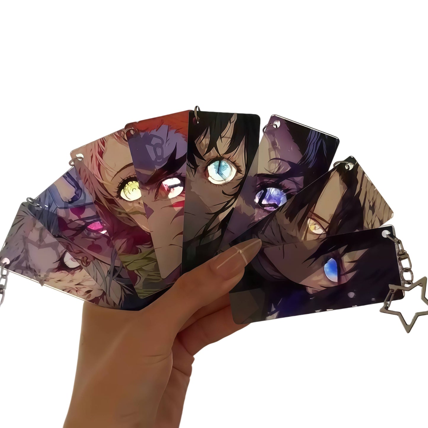 Demon Slayer, Rengoku, Giyuu, Mitsuri, Obanai, Shinobu, Muichiro Acrylic Keychain, Anime Character Eye Card Pendant, Star Chain Bag Ornament, Collectible Anime Accessories For Fans