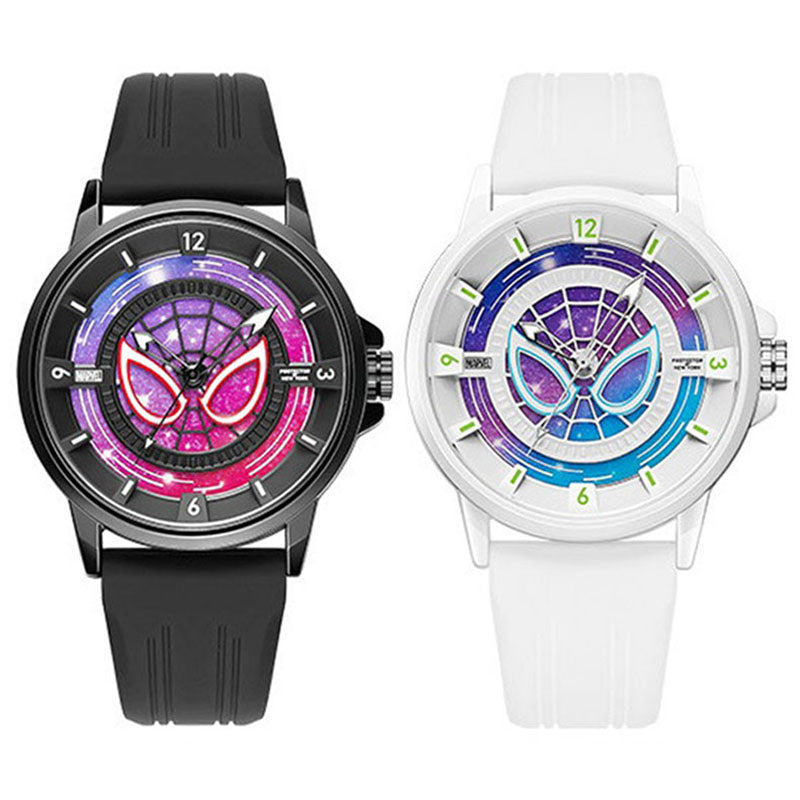 Marvel Spider-Man Co-Branded Quartz Watch 3D Gradient Starry Sky Dial Luminous Glow In Dark 3ATM Waterproof Silicone Strap Alloy Case Scratch Resistant Glass Unisex Analog Wristwatch 2 Colors For Fans