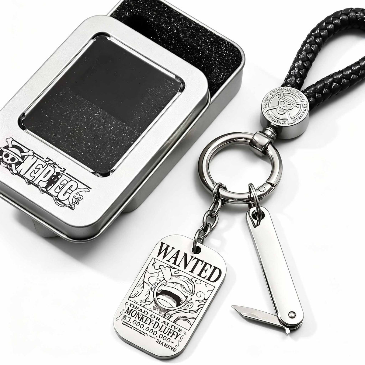 ONE PIECE Luffy Wanted Keychain with Mini Knife | Anime Bounty Tag Gift Set