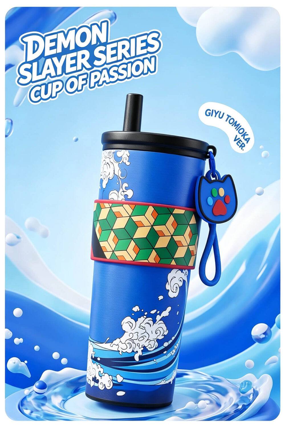 Demon Slayer Tanjiro Nezuko Zenitsu Giyuu 710ml 316 Stainless Steel Tumbler With Pop‑Up Straw & Detachable Charm, Leak Proof Vacuum Insulated Travel Coffee Cup For Hot Cold Drinks, Anime Fan Collection Gift