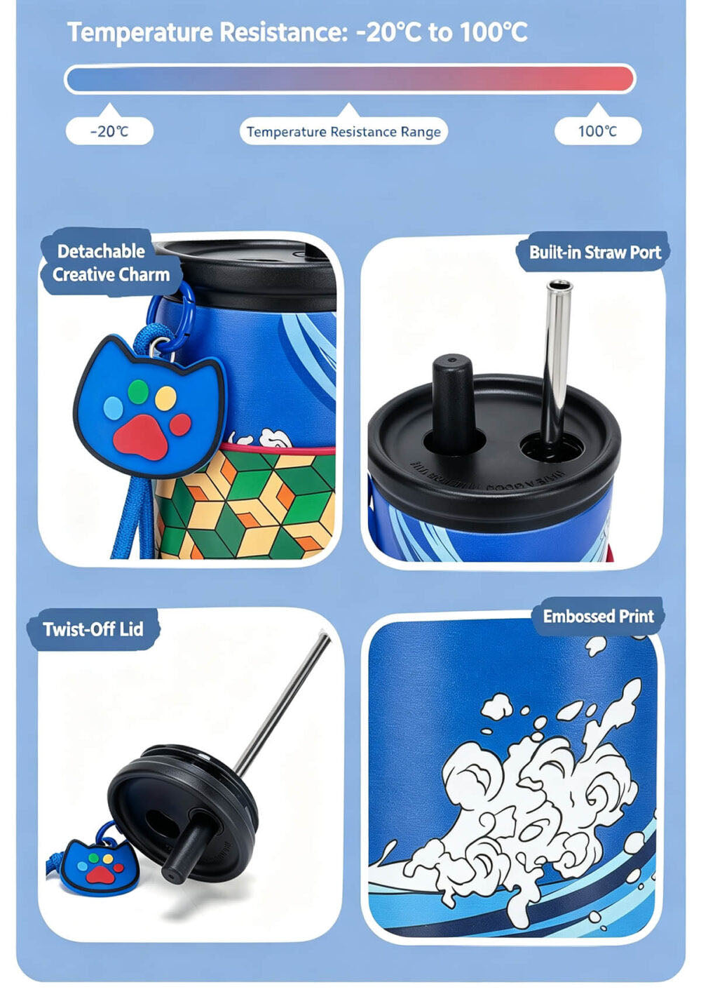 Demon Slayer Tanjiro Nezuko Zenitsu Giyuu 710ml 316 Stainless Steel Tumbler With Pop‑Up Straw & Detachable Charm, Leak Proof Vacuum Insulated Travel Coffee Cup For Hot Cold Drinks, Anime Fan Collection Gift