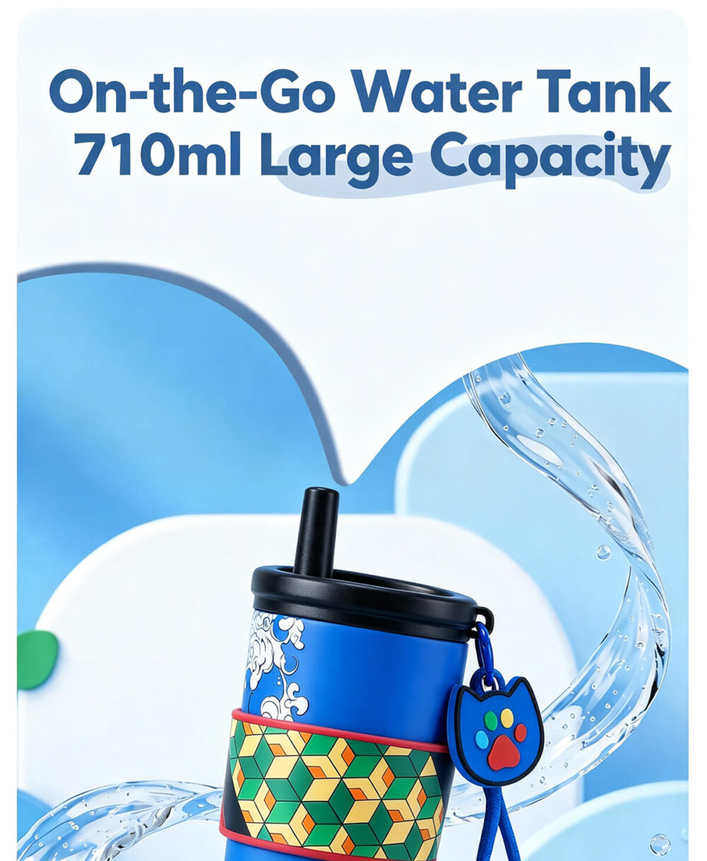 Demon Slayer Tanjiro Nezuko Zenitsu Giyuu 710ml 316 Stainless Steel Tumbler With Pop‑Up Straw & Detachable Charm, Leak Proof Vacuum Insulated Travel Coffee Cup For Hot Cold Drinks, Anime Fan Collection Gift