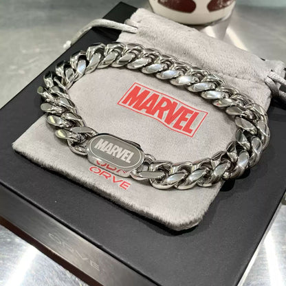 Marvel Spider‑Man Cuban Link Bracelet 304 Stainless Steel Superhero Engraved Chain Wristband Fashion Street Jewelry Gift For Men Boys
