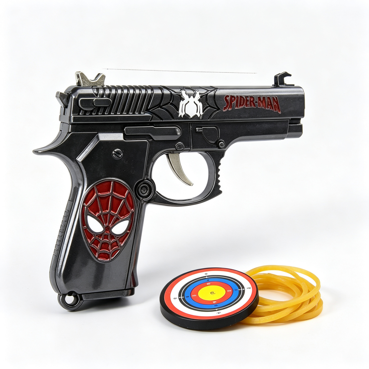 Anime Superhero Rubber Band Gun Model, 11cm Zinc Alloy Mini Toy Gun, Pocket Shooting Game Toy with Target & Rubber Bands, Collectible Cosplay Ornament Gift for Fans