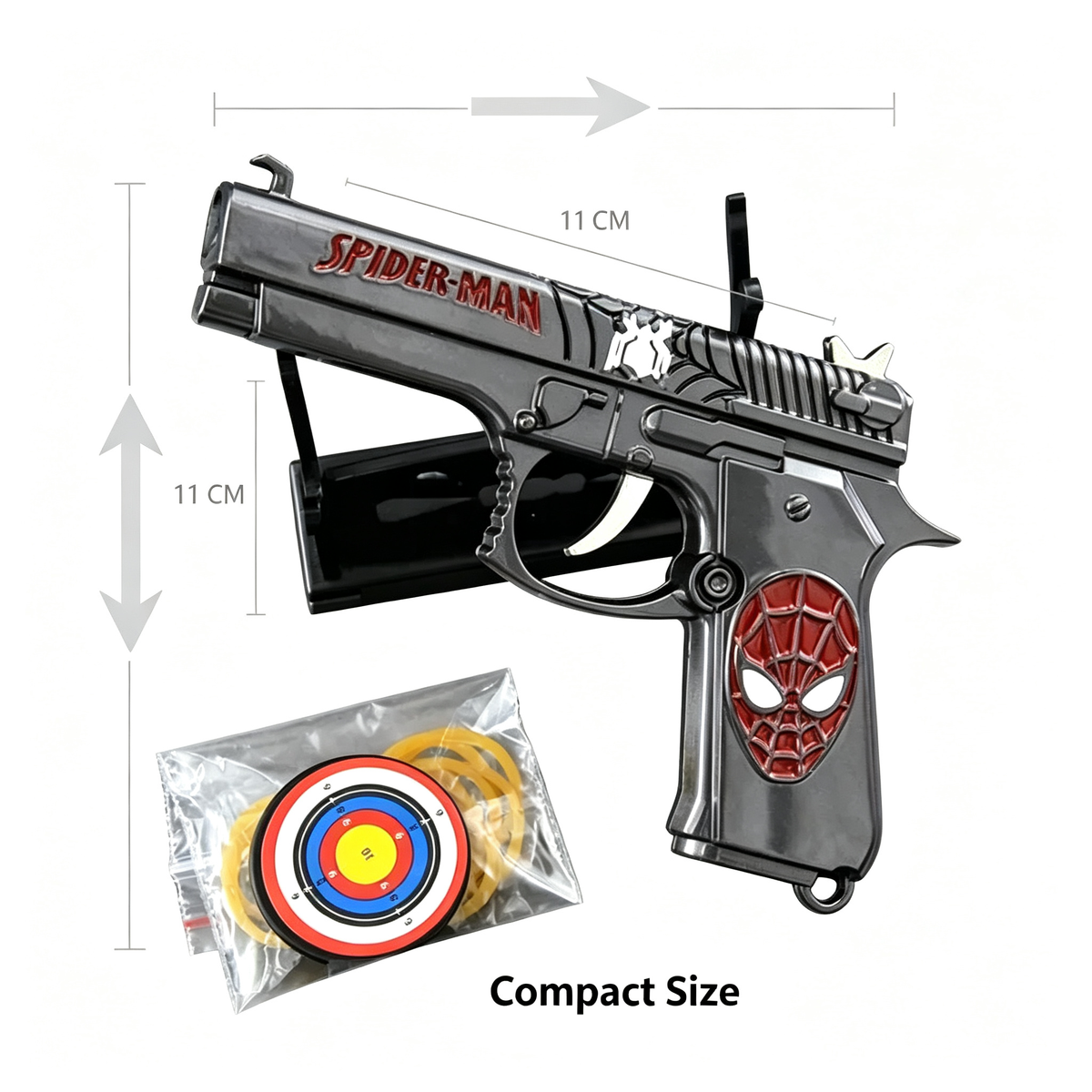 Anime Superhero Rubber Band Gun Model, 11cm Zinc Alloy Mini Toy Gun, Pocket Shooting Game Toy with Target & Rubber Bands, Collectible Cosplay Ornament Gift for Fans