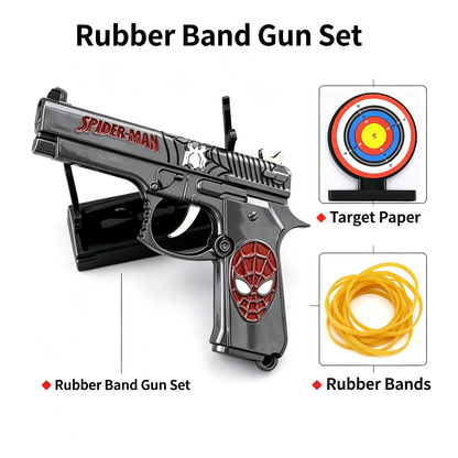 Anime Superhero Rubber Band Gun Model, 11cm Zinc Alloy Mini Toy Gun, Pocket Shooting Game Toy with Target & Rubber Bands, Collectible Cosplay Ornament Gift for Fans