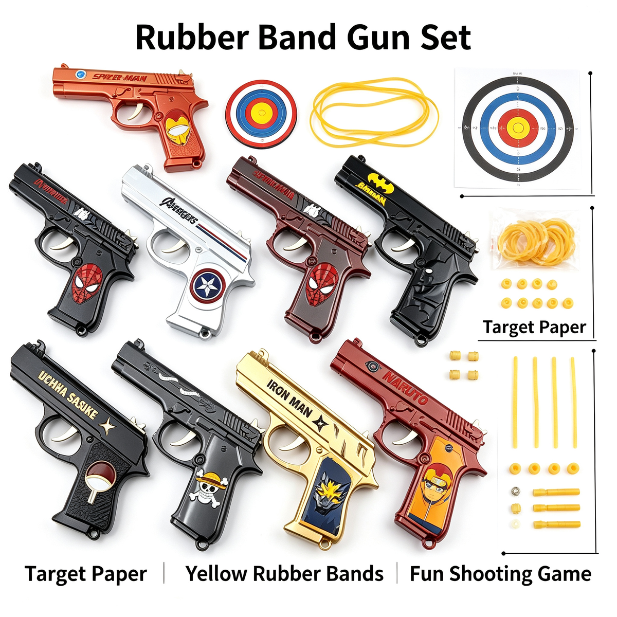 Anime Superhero Rubber Band Gun Model, 11cm Zinc Alloy Mini Toy Gun, Pocket Shooting Game Toy with Target & Rubber Bands, Collectible Cosplay Ornament Gift for Fans