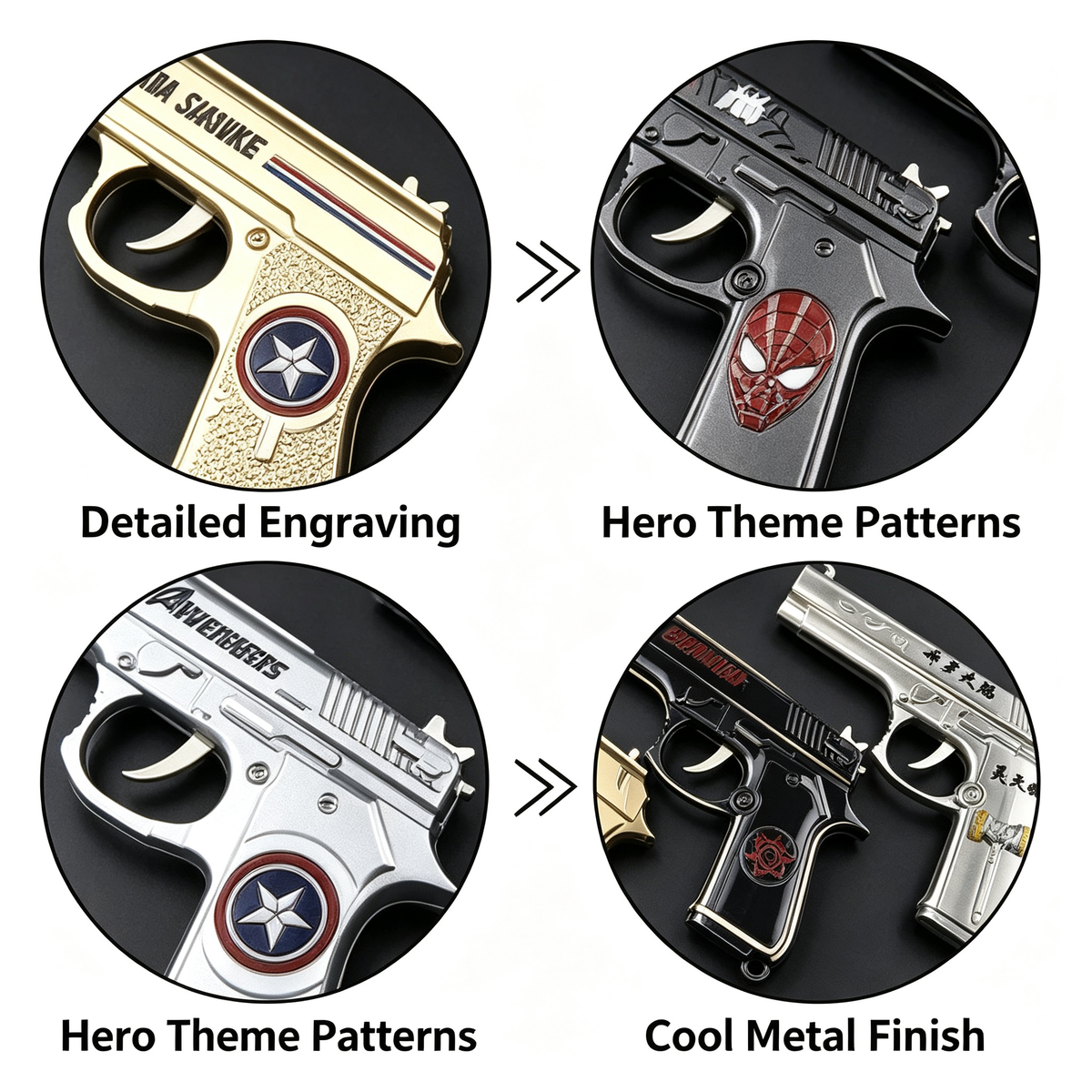 Anime Superhero Rubber Band Gun Model, 11cm Zinc Alloy Mini Toy Gun, Pocket Shooting Game Toy with Target & Rubber Bands, Collectible Cosplay Ornament Gift for Fans