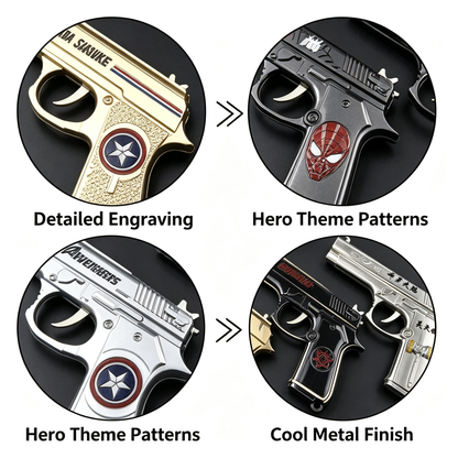 Anime Superhero Rubber Band Gun Model, 11cm Zinc Alloy Mini Toy Gun, Pocket Shooting Game Toy with Target & Rubber Bands, Collectible Cosplay Ornament Gift for Fans