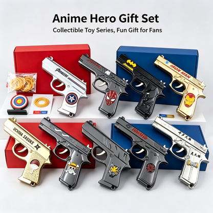 Anime Superhero Rubber Band Gun Model, 11cm Zinc Alloy Mini Toy Gun, Pocket Shooting Game Toy with Target & Rubber Bands, Collectible Cosplay Ornament Gift for Fans