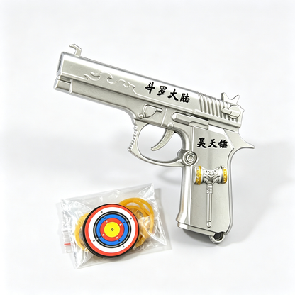 Anime Superhero Rubber Band Gun Model, 11cm Zinc Alloy Mini Toy Gun, Pocket Shooting Game Toy with Target & Rubber Bands, Collectible Cosplay Ornament Gift for Fans