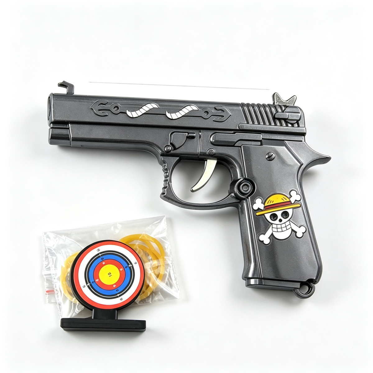 Anime Superhero Rubber Band Gun Model, 11cm Zinc Alloy Mini Toy Gun, Pocket Shooting Game Toy with Target & Rubber Bands, Collectible Cosplay Ornament Gift for Fans