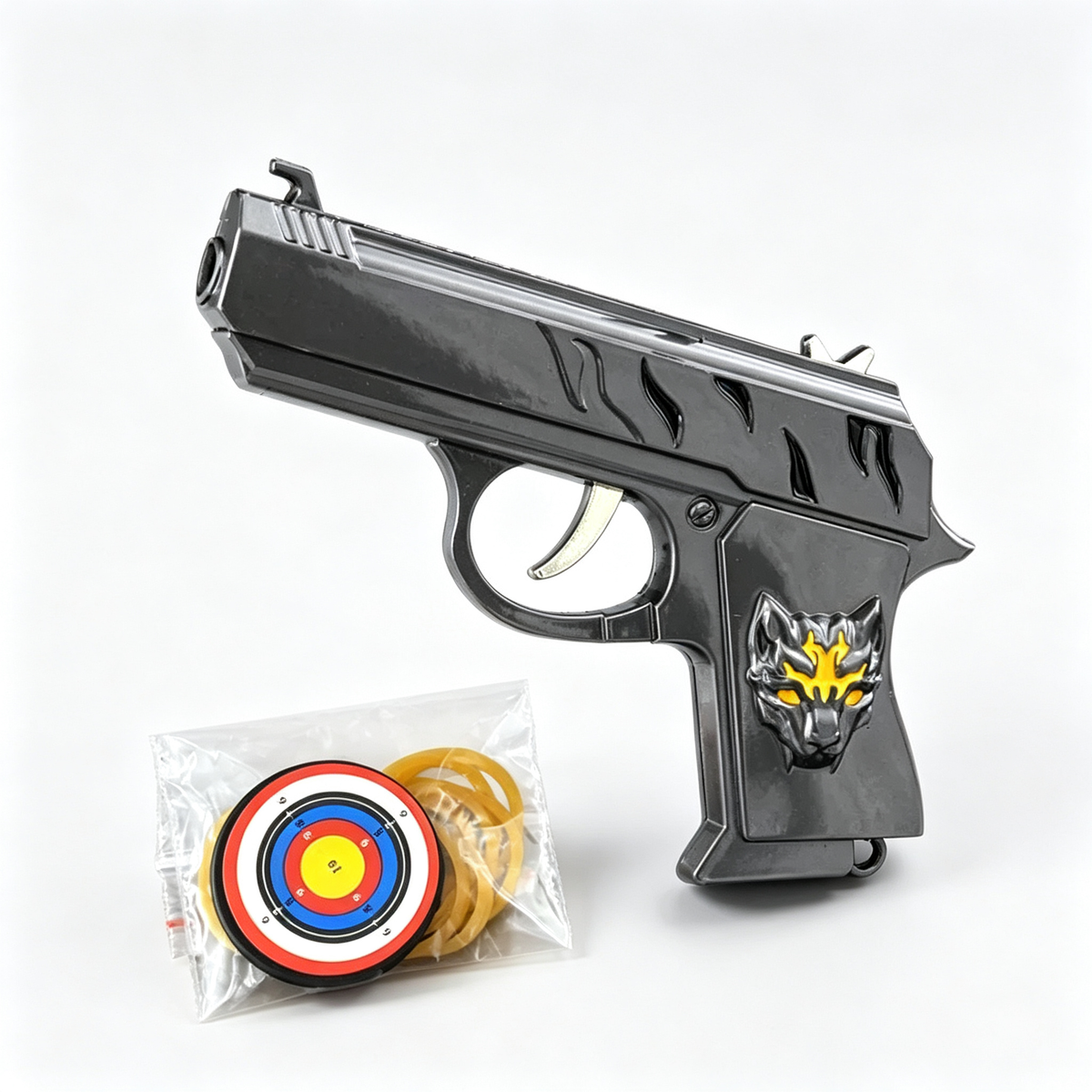 Anime Superhero Rubber Band Gun Model, 11cm Zinc Alloy Mini Toy Gun, Pocket Shooting Game Toy with Target & Rubber Bands, Collectible Cosplay Ornament Gift for Fans