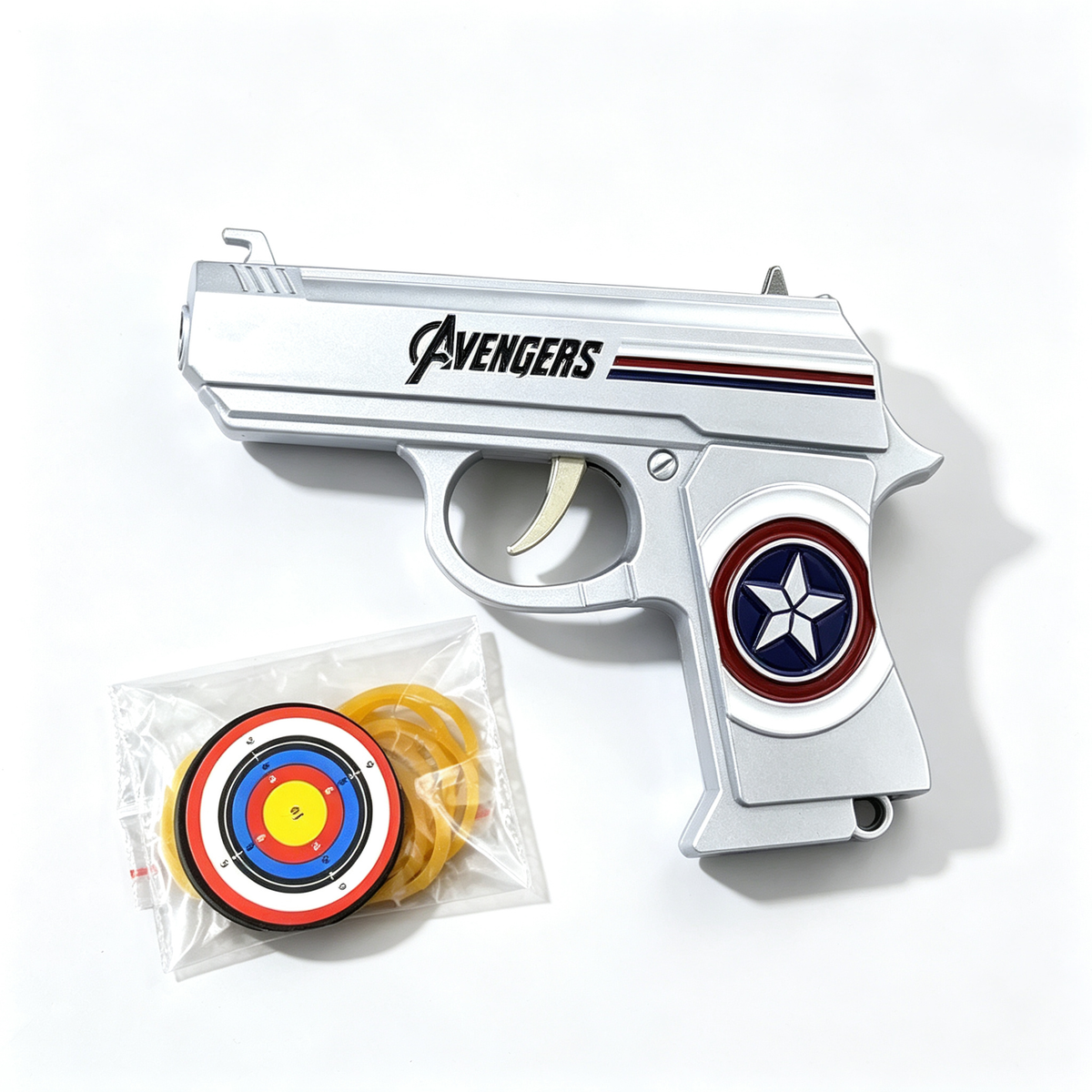 Anime Superhero Rubber Band Gun Model, 11cm Zinc Alloy Mini Toy Gun, Pocket Shooting Game Toy with Target & Rubber Bands, Collectible Cosplay Ornament Gift for Fans
