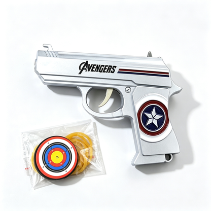 Anime Superhero Rubber Band Gun Model, 11cm Zinc Alloy Mini Toy Gun, Pocket Shooting Game Toy with Target & Rubber Bands, Collectible Cosplay Ornament Gift for Fans