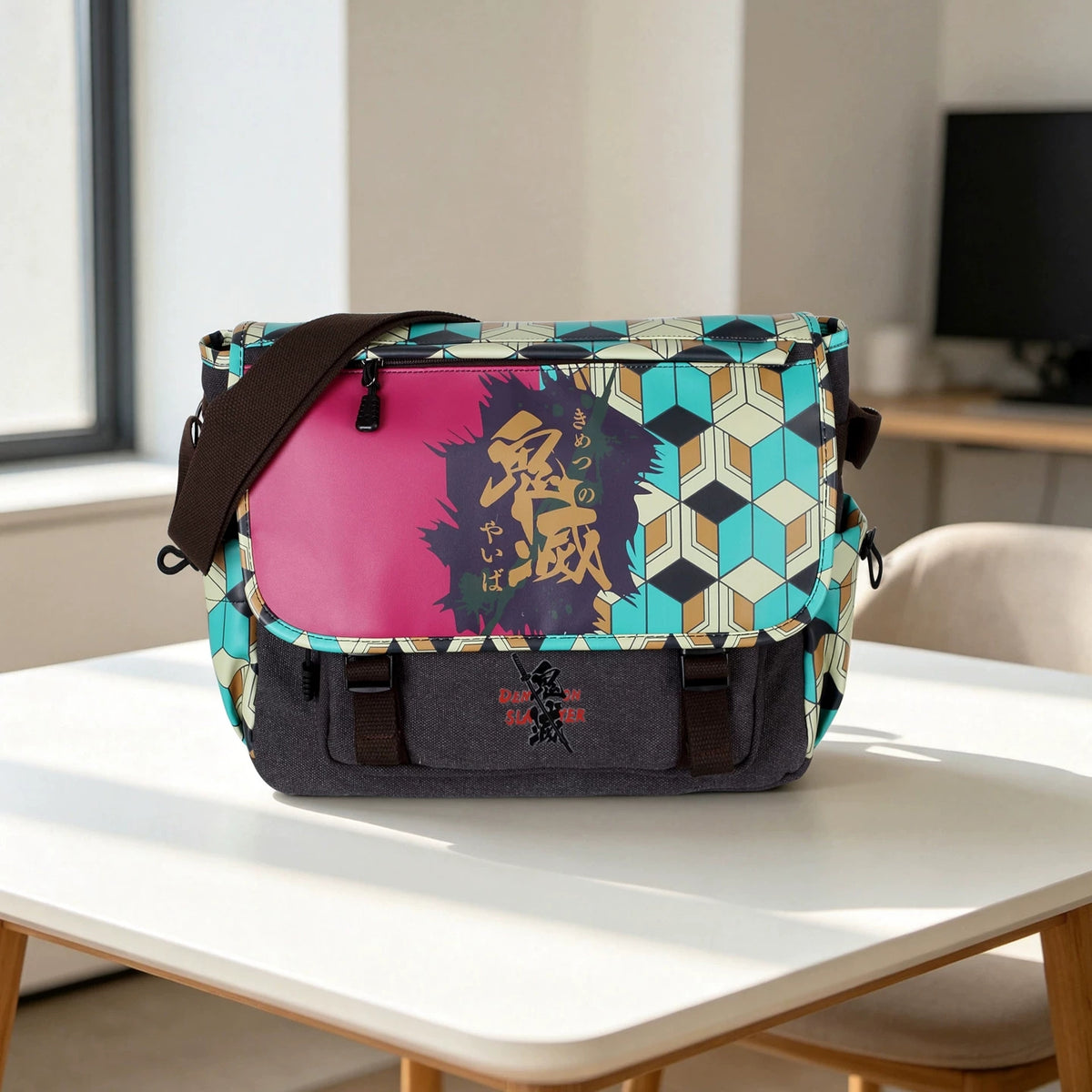 Demon Slayer Nezuko, Naruto Seal, One Piece Skull, Dragon Ball Goku Crossbody Shoulder Bag, Large Capacity Casual Satchel School Book Bag Travel Sling Bag for Anime Fans
