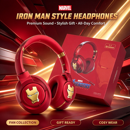 Marvel Iron Man Over Ear Bluetooth Headphones, Avengers Wireless Headset with Mic, Foldable Stereo Gaming Headphones, Comfortable Ear Cushion, Long Battery Life, Collectible Gift for Marvel Fans Teens Adults