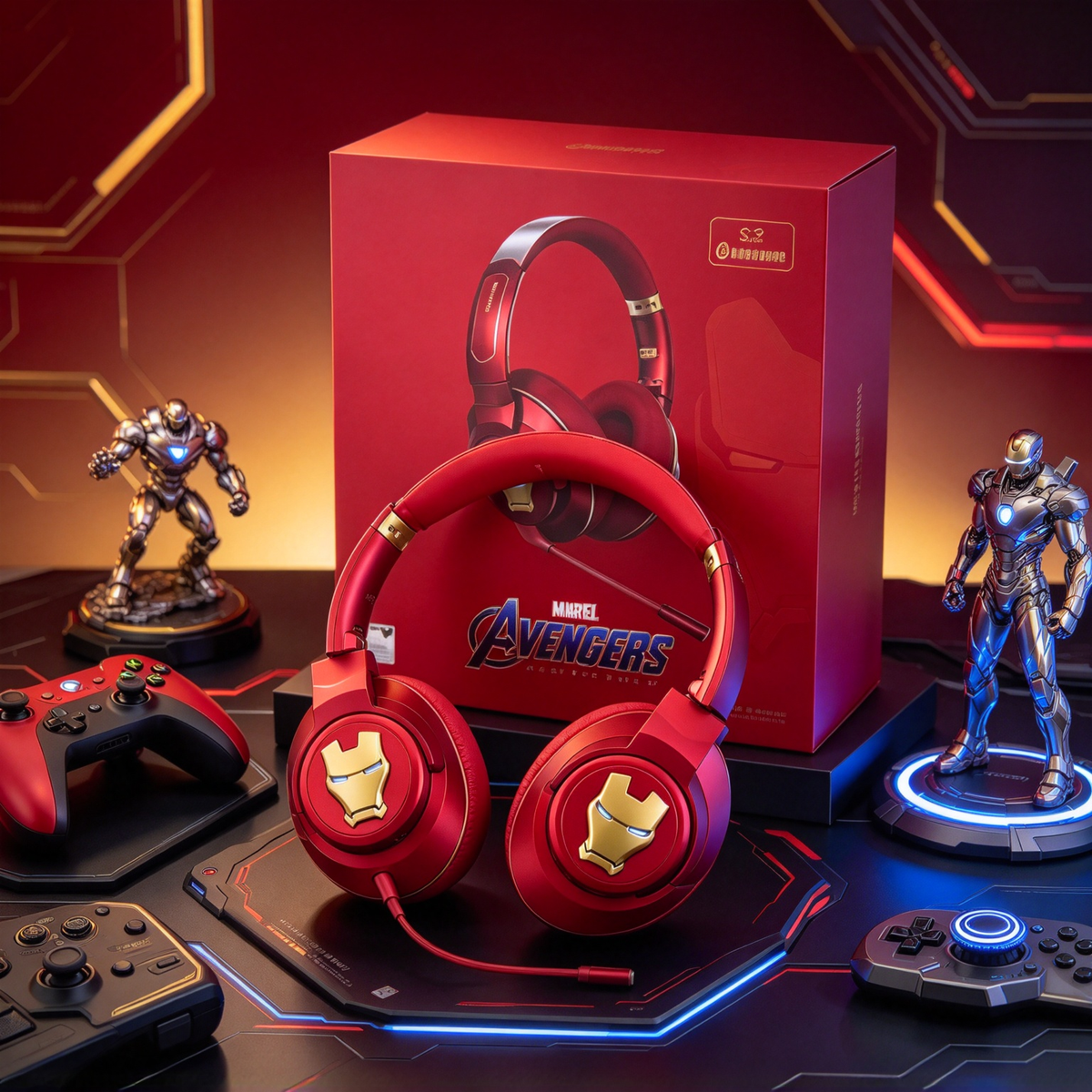 Marvel Iron Man Over Ear Bluetooth Headphones, Avengers Wireless Headset with Mic, Foldable Stereo Gaming Headphones, Comfortable Ear Cushion, Long Battery Life, Collectible Gift for Marvel Fans Teens Adults