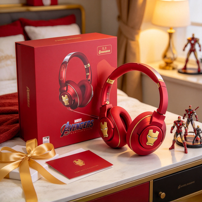 Marvel Iron Man Over Ear Bluetooth Headphones, Avengers Wireless Headset with Mic, Foldable Stereo Gaming Headphones, Comfortable Ear Cushion, Long Battery Life, Collectible Gift for Marvel Fans Teens Adults