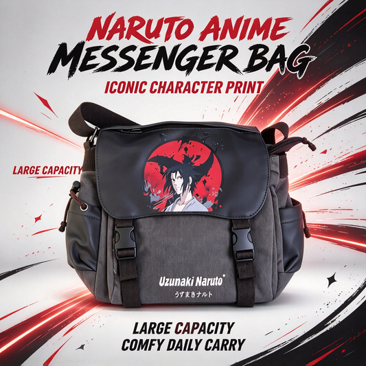 Naruto Anime Messenger Bag, Red Character Print Shoulder Bag, Japanese Manga Crossbody Bag, Canvas School Bag with Secure Flap, Casual Daypack for Boys Girls Teens Anime Fans