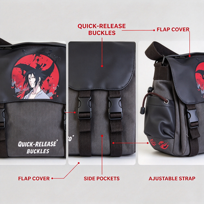 Naruto Anime Messenger Bag, Red Character Print Shoulder Bag, Japanese Manga Crossbody Bag, Canvas School Bag with Secure Flap, Casual Daypack for Boys Girls Teens Anime Fans