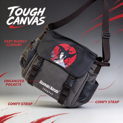 Naruto Anime Messenger Bag, Red Character Print Shoulder Bag, Japanese Manga Crossbody Bag, Canvas School Bag with Secure Flap, Casual Daypack for Boys Girls Teens Anime Fans