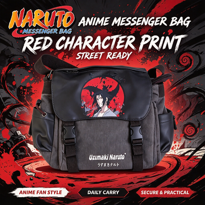 Naruto Anime Messenger Bag, Red Character Print Shoulder Bag, Japanese Manga Crossbody Bag, Canvas School Bag with Secure Flap, Casual Daypack for Boys Girls Teens Anime Fans