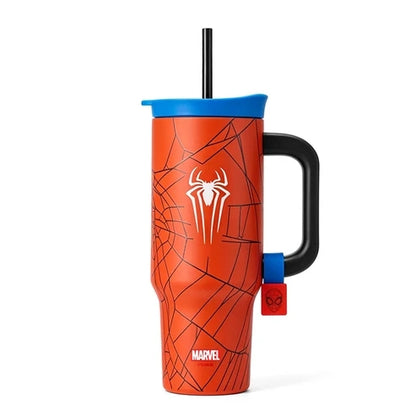 Marvel Spider-Man 40oz Tumbler with Handle and Straw, Stainless Steel Insulated Travel Mug, Spider Web Design Water Cup, Leakproof Cold Hot Beverage Tumbler Gift for Marvel Fans