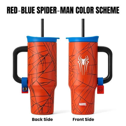 Marvel Spider-Man 40oz Tumbler with Handle and Straw, Stainless Steel Insulated Travel Mug, Spider Web Design Water Cup, Leakproof Cold Hot Beverage Tumbler Gift for Marvel Fans