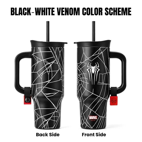 Marvel Spider-Man 40oz Tumbler with Handle and Straw, Stainless Steel Insulated Travel Mug, Spider Web Design Water Cup, Leakproof Cold Hot Beverage Tumbler Gift for Marvel Fans