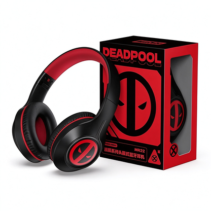 Deadpool Marvel Bluetooth Over-Ear Headphones, Foldable Wired Wireless Dual Mode Stereo Gaming Headset with Mic, Cool Cosplay Gift for Marvel Fans Teens