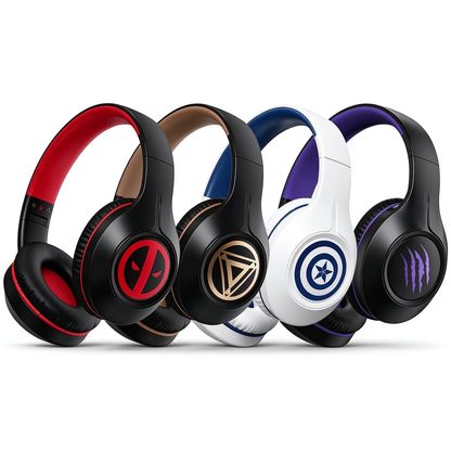 Deadpool Marvel Bluetooth Over-Ear Headphones, Foldable Wired Wireless Dual Mode Stereo Gaming Headset with Mic, Cool Cosplay Gift for Marvel Fans Teens