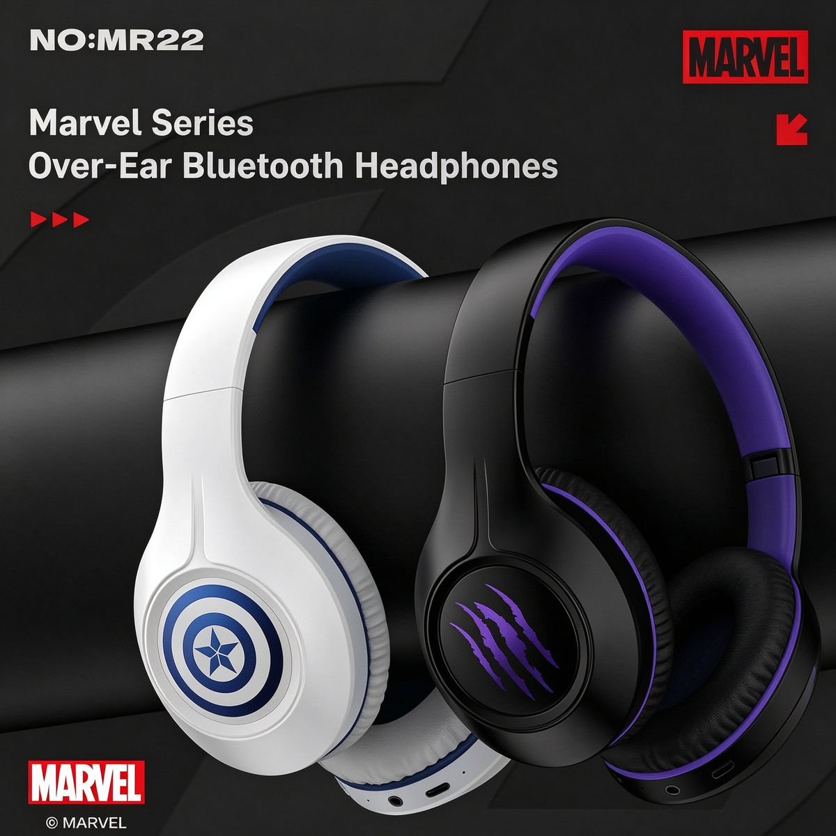 Deadpool Marvel Bluetooth Over-Ear Headphones, Foldable Wired Wireless Dual Mode Stereo Gaming Headset with Mic, Cool Cosplay Gift for Marvel Fans Teens