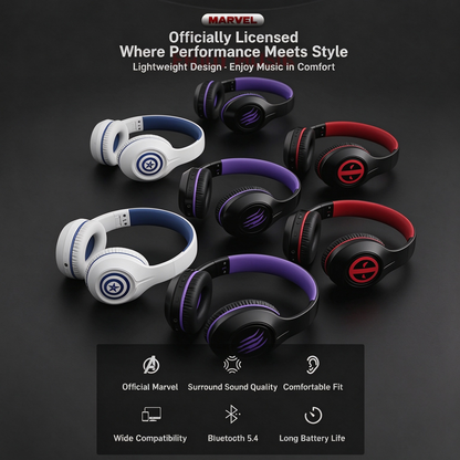 Deadpool Marvel Bluetooth Over-Ear Headphones, Foldable Wired Wireless Dual Mode Stereo Gaming Headset with Mic, Cool Cosplay Gift for Marvel Fans Teens