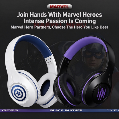Deadpool Marvel Bluetooth Over-Ear Headphones, Foldable Wired Wireless Dual Mode Stereo Gaming Headset with Mic, Cool Cosplay Gift for Marvel Fans Teens