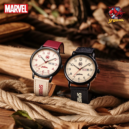 Marvel Spider-Man Analog Quartz Watch for Boys, Date & Week, Nylon Strap Casual Wrist Watch, Complete Gift Box, Superhero Gift for Teen Students