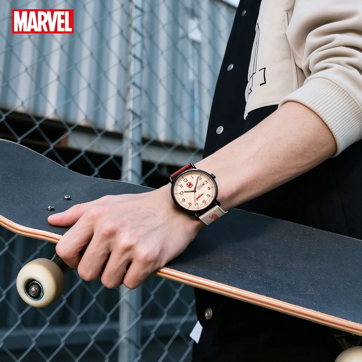 Marvel Spider-Man Analog Quartz Watch for Boys, Date & Week, Nylon Strap Casual Wrist Watch, Complete Gift Box, Superhero Gift for Teen Students