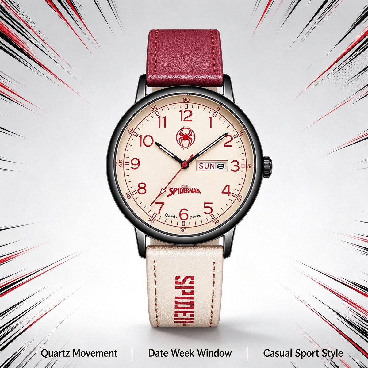 Marvel Spider-Man Analog Quartz Watch for Boys, Date & Week, Nylon Strap Casual Wrist Watch, Complete Gift Box, Superhero Gift for Teen Students