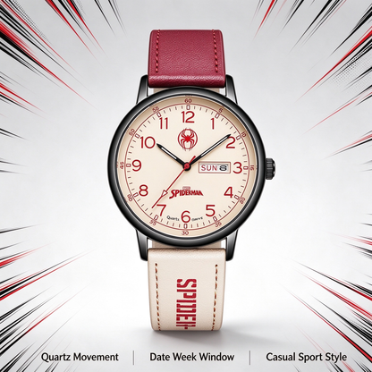 Marvel Spider-Man Analog Quartz Watch for Boys, Date & Week, Nylon Strap Casual Wrist Watch, Complete Gift Box, Superhero Gift for Teen Students